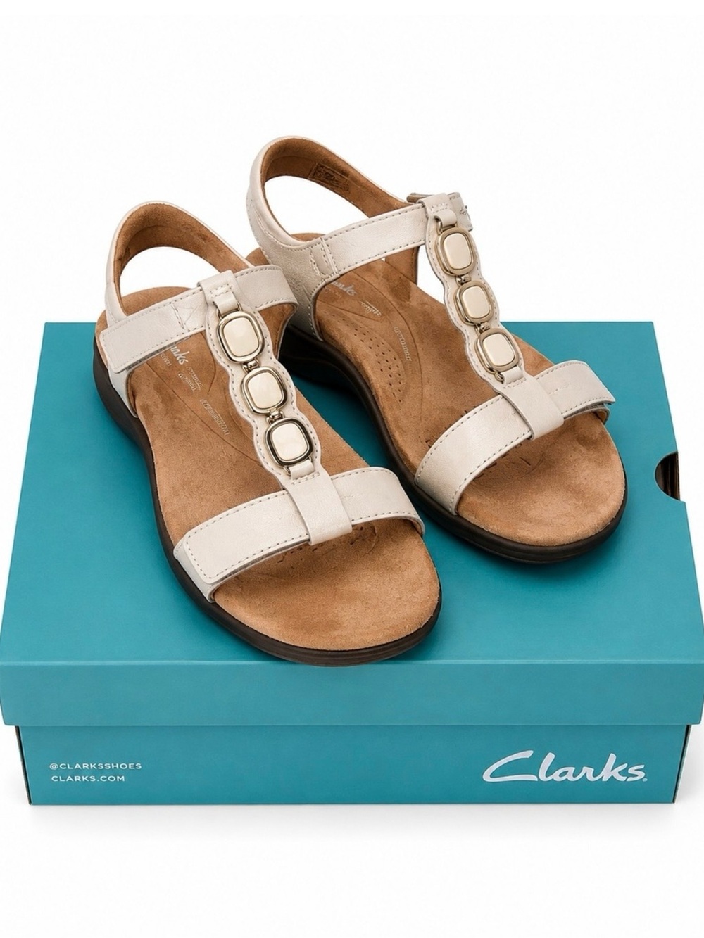 Clarks Kitty Gem Sandals in White Leather Size 10 - Picture 5 of 6